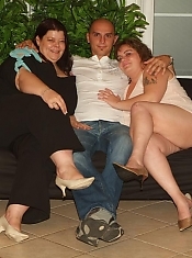 Fat vixens Margaret and Agnes double teaming to take on a cock and suck it dry in a live threesome
